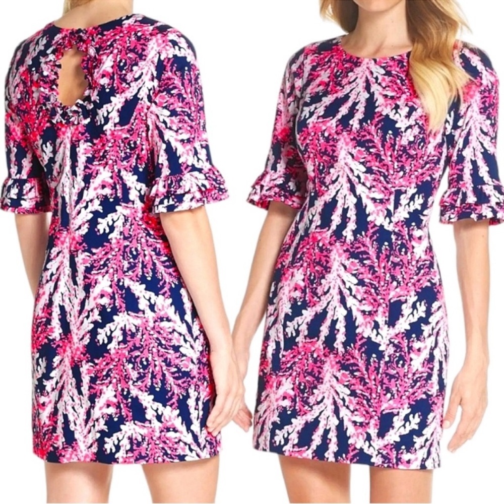 Lilly Pulitzer Fiesta Stretch Dress Nauti Navy Beyond the Sea Pink Coral 2 NEW